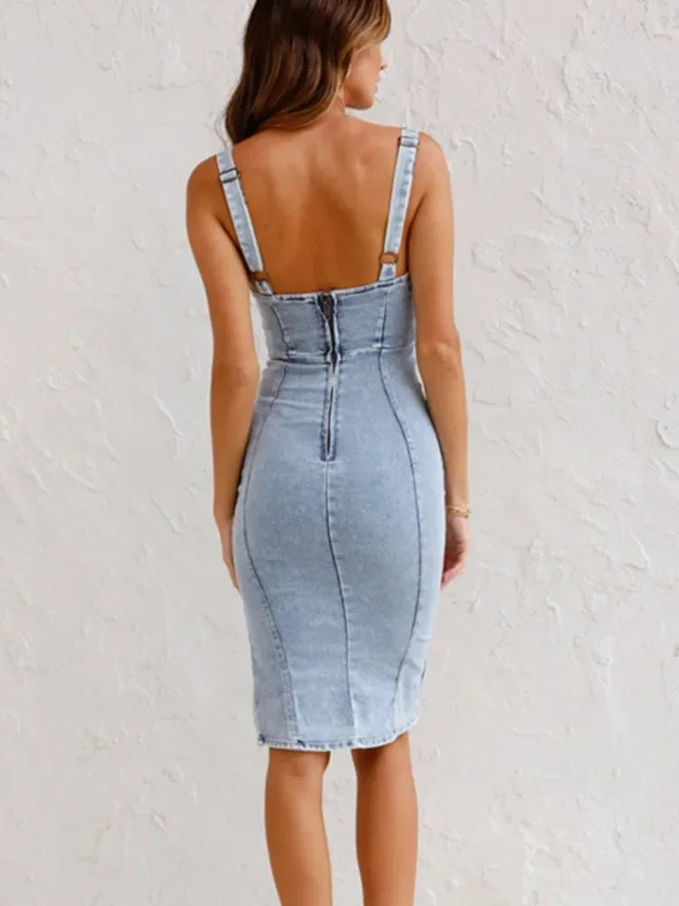 Norielle midi šaty bez rukávů denim modrá