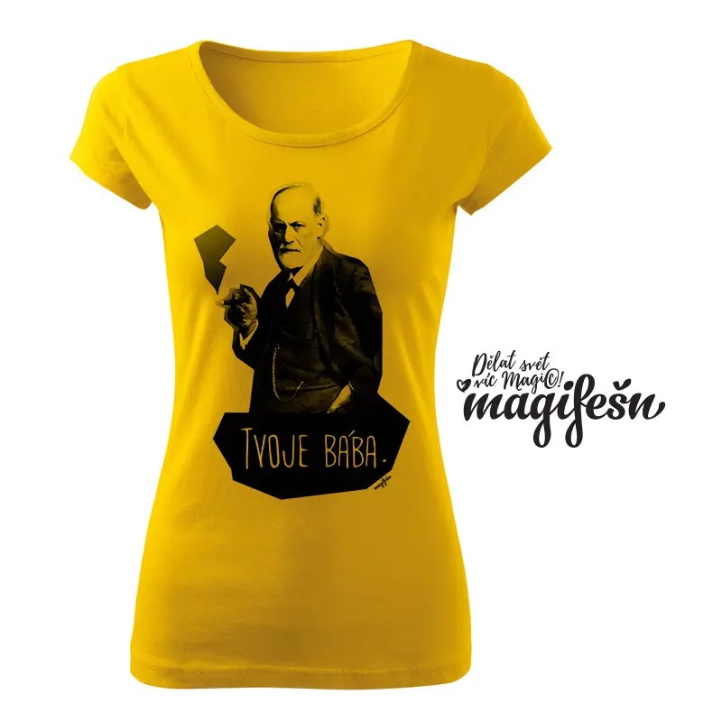 Magifešn BIO Tričko XX Freud Tvoje bába tričko černá biobavlna