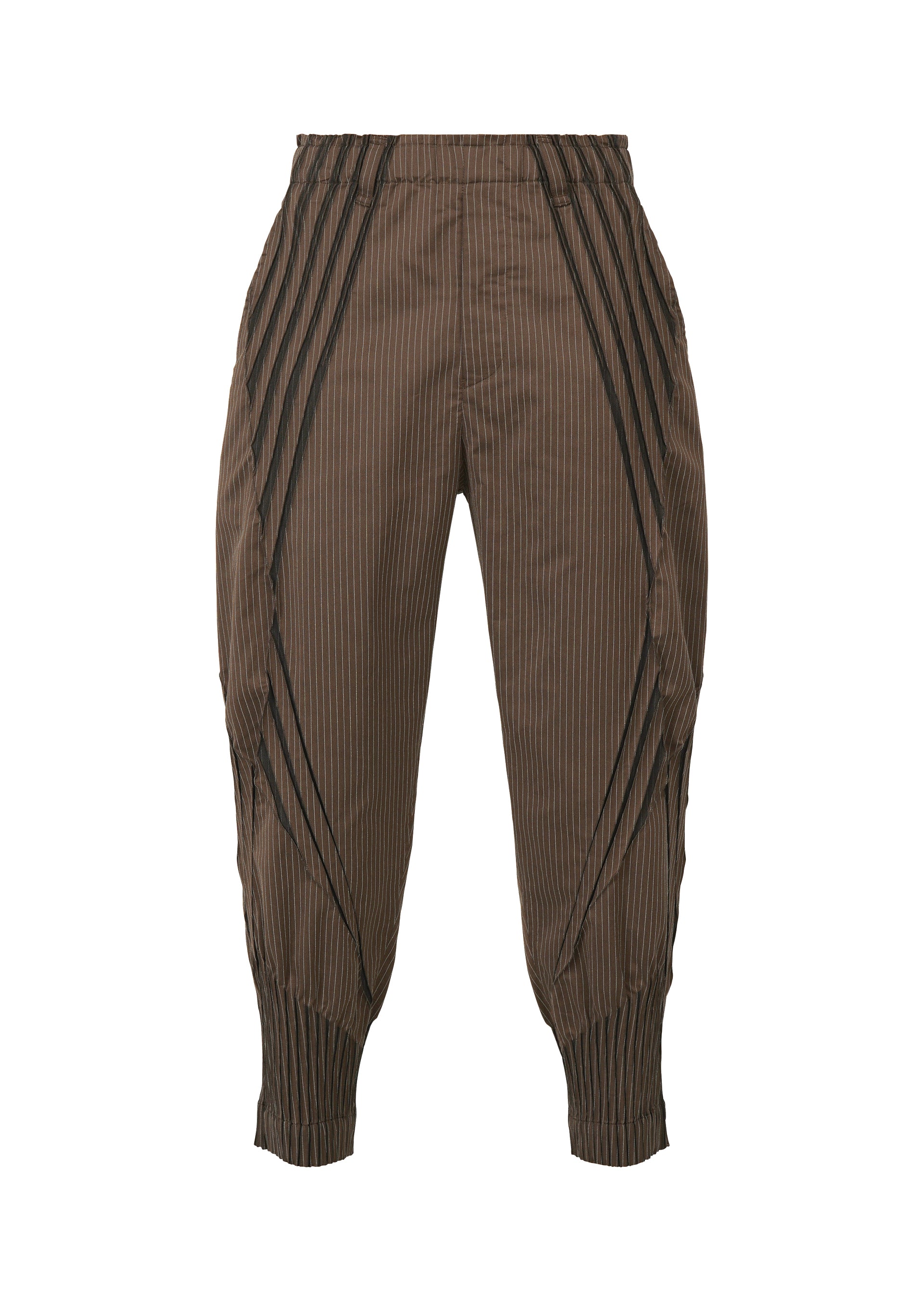 Issey Miyake Type-S 001-3 cropped kalhoty šedé pruhované
