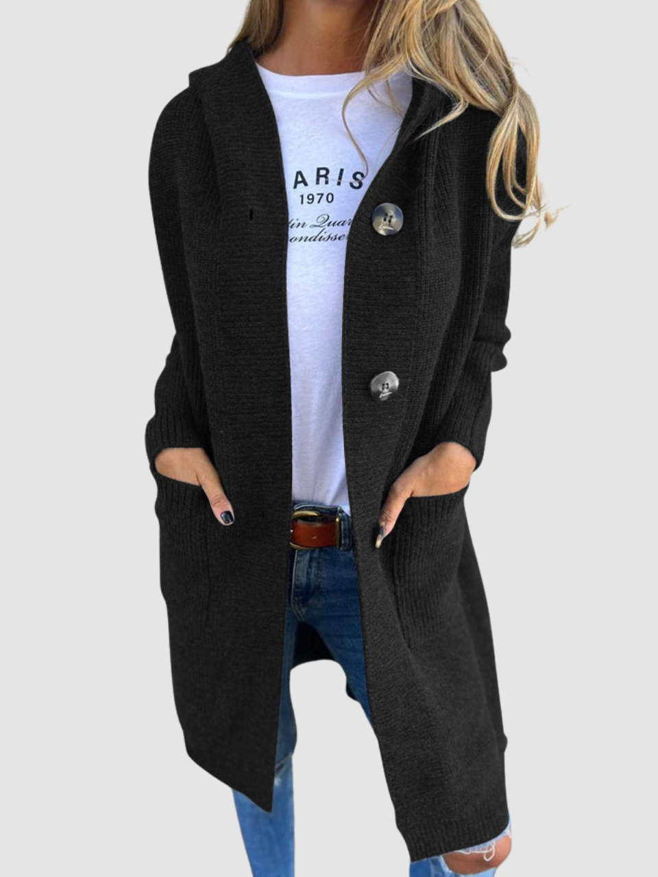 Norielle Signature dámský dlouhý kardigan camel s kapucí