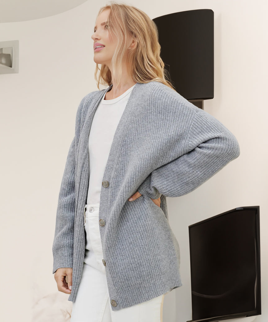 Norielle žebrovaný cardigan camel oversize s knoflíky