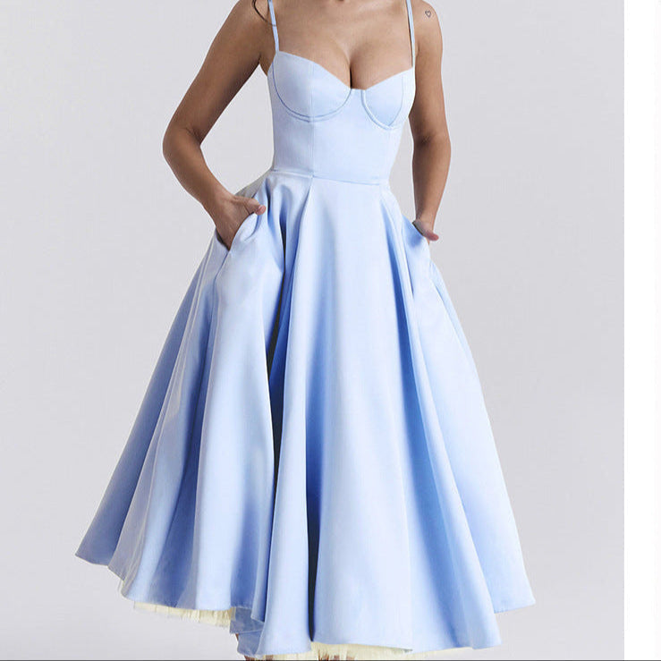 Norielle midi bustier šaty s širokou sukni bez rukávů