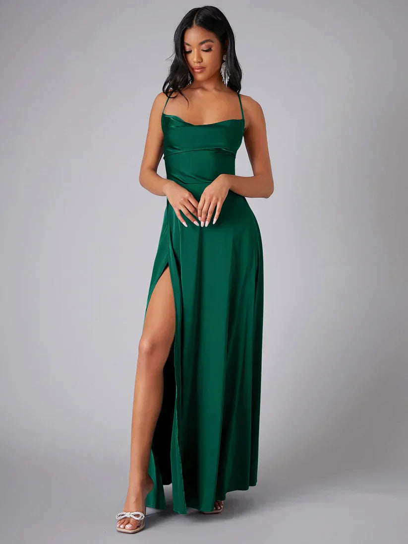 Norielle Bustier dlouhé šaty zelené s rozparkem