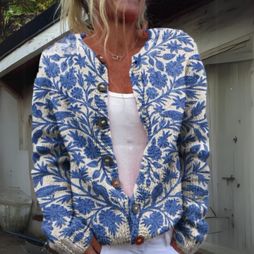 Norielle květovaný pletený cardigan zelený na knoflíky