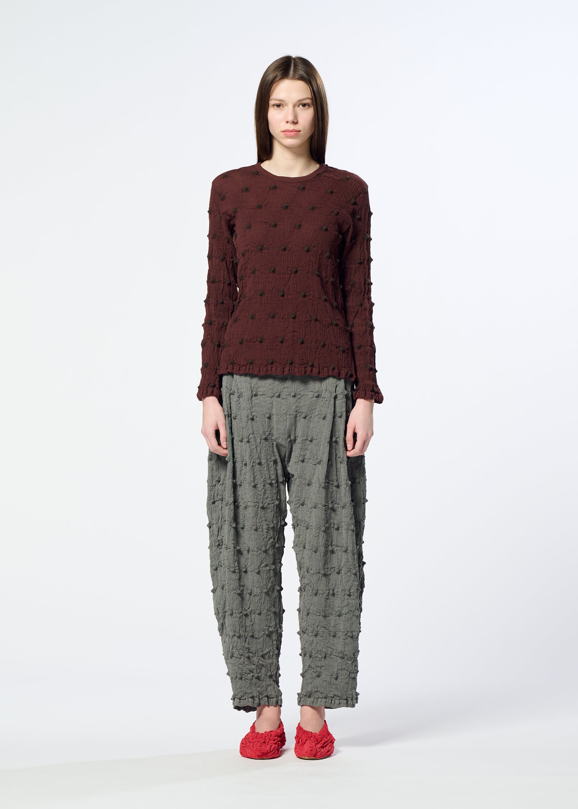 Issey Miyake Kyo Chijimi Square Emb vyšívaný top bordó