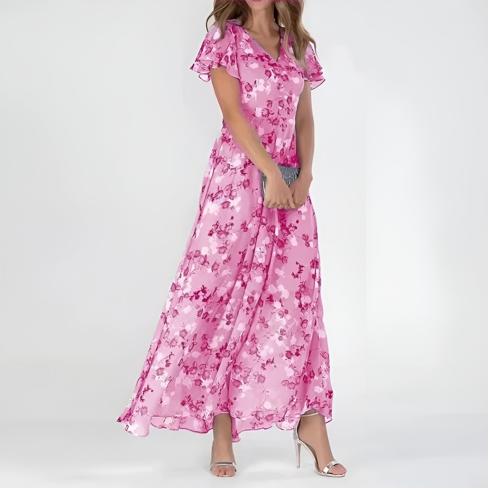 Norielle květinové maxi šaty s překříženým véčkem oranžová