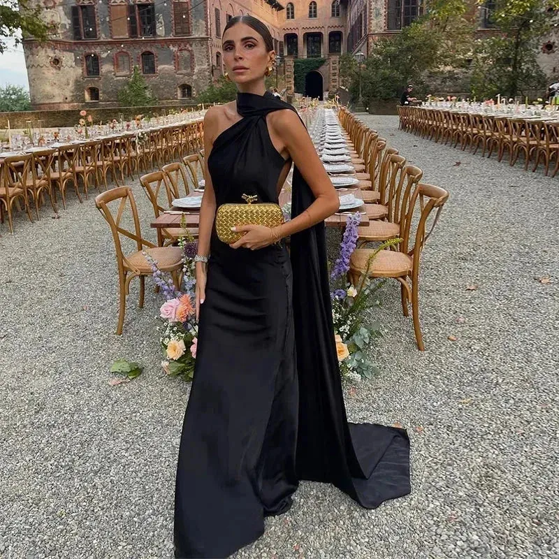 Norielle dlouhé společenské šaty halter bordó