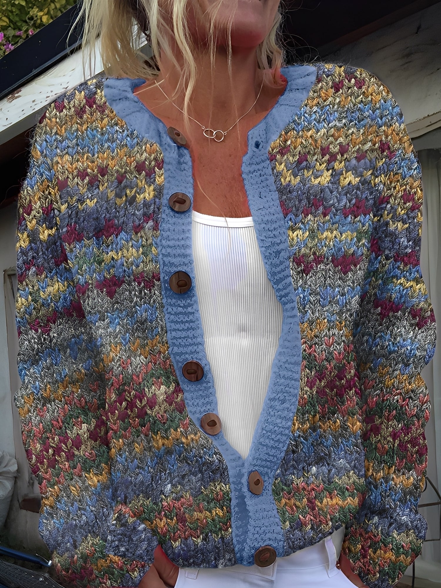 Norielle cardigan norský vzor béžový M na knoflíky