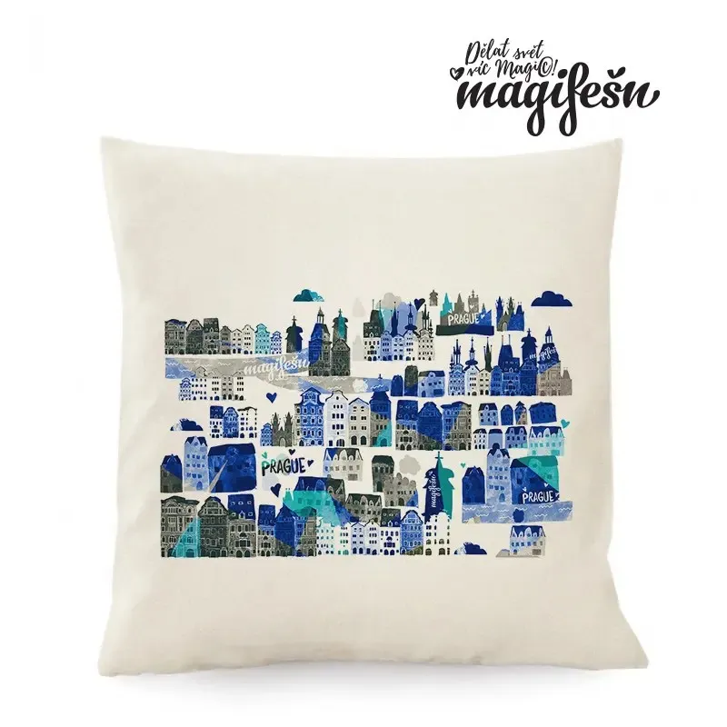 Magifešn Prague Oldtown povlak na polštář 50x50 modrá Fairtrade