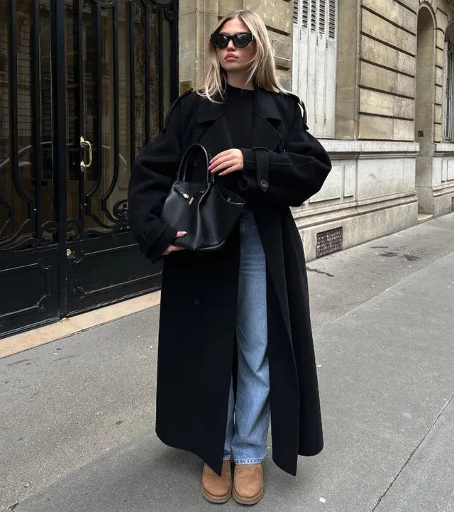 Norielle Inka oversize zimní kabát černý dlouhý