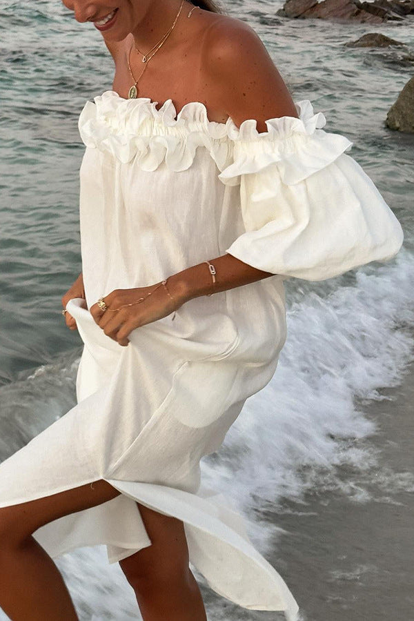 Norielle boho maxi šaty s odhalenými rameny bílé