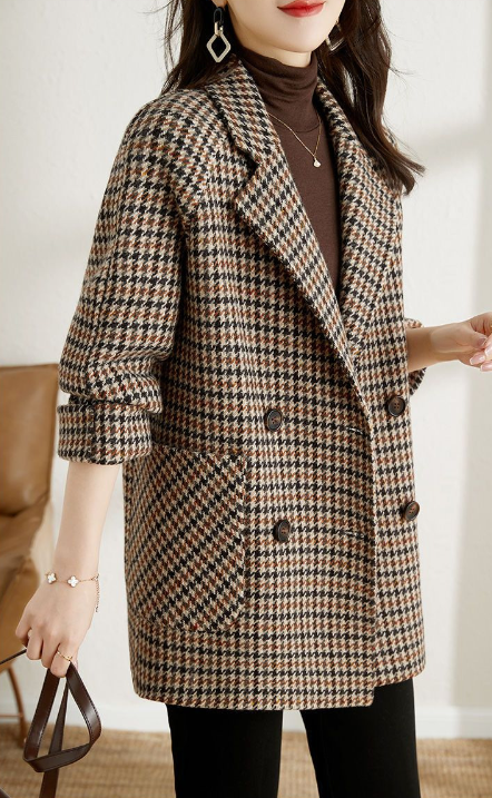 Norielle dlouhé kostkované sako oversize hnědá