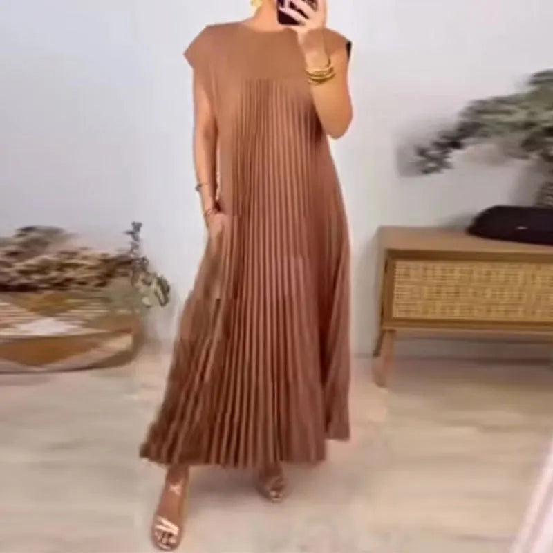 Norielle plisované maxi šaty výstřih kapsy