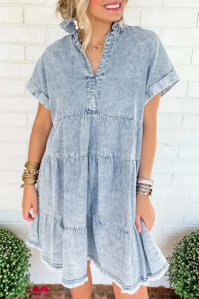 Norielle Denim krátké košilové šaty denimové s kapsami