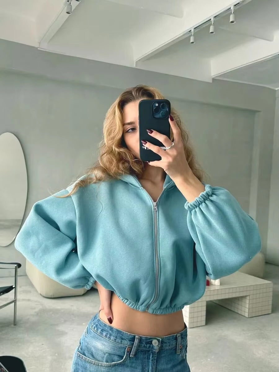 Norielle crop mikina na zip s kapucí růžová S zkrácená