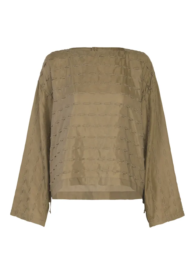 Issey Miyake Hole & Line top khaki s mašlemi