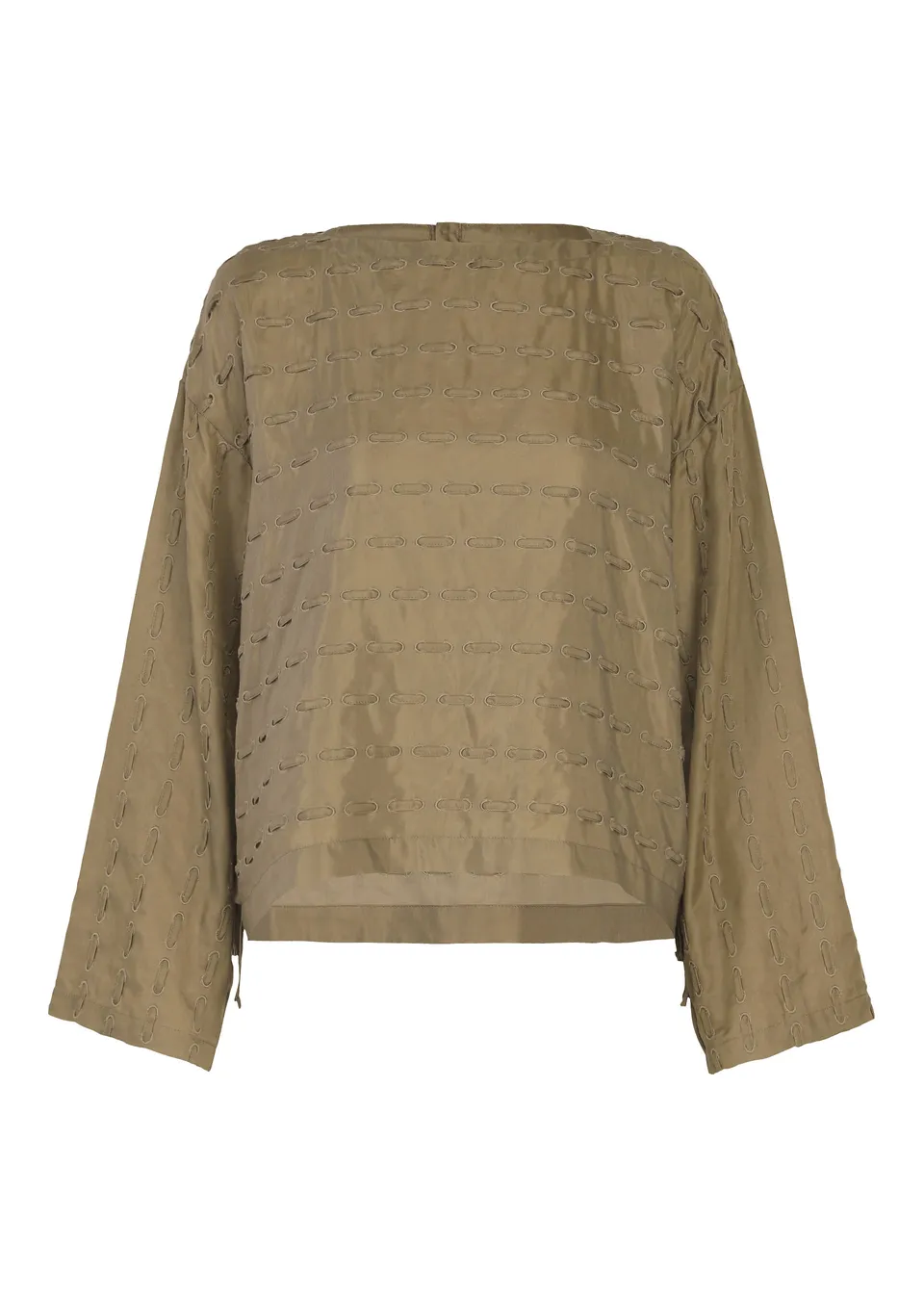 Issey Miyake Hole & Line top khaki s mašlemi