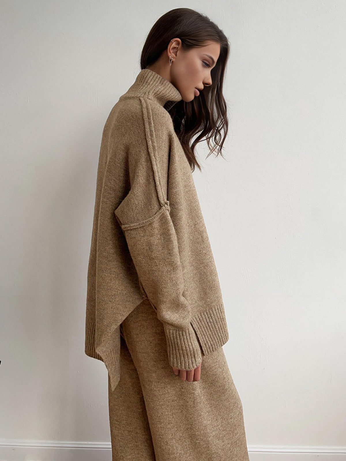 Norielle pletená oversize souprava khaki svetr kalhoty