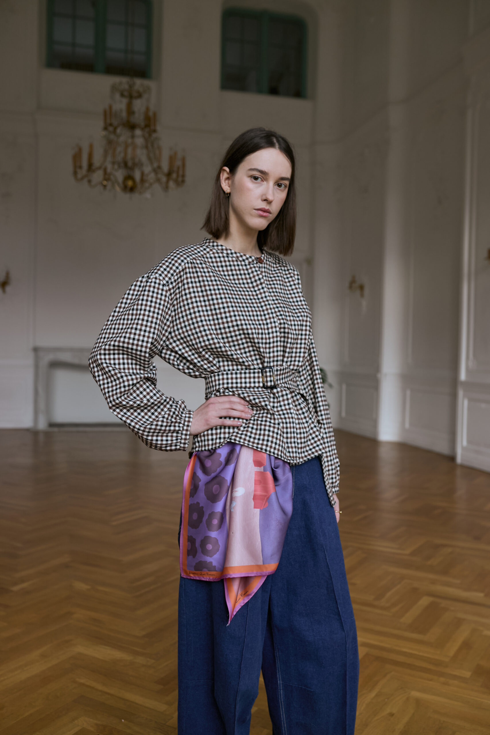 Aurelia & Zwei Frauen Elsa károvaná viskózová košile s páskem