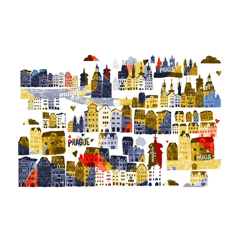 Magifešn Prague Oldtown povlak na polštář žlutý 50x50