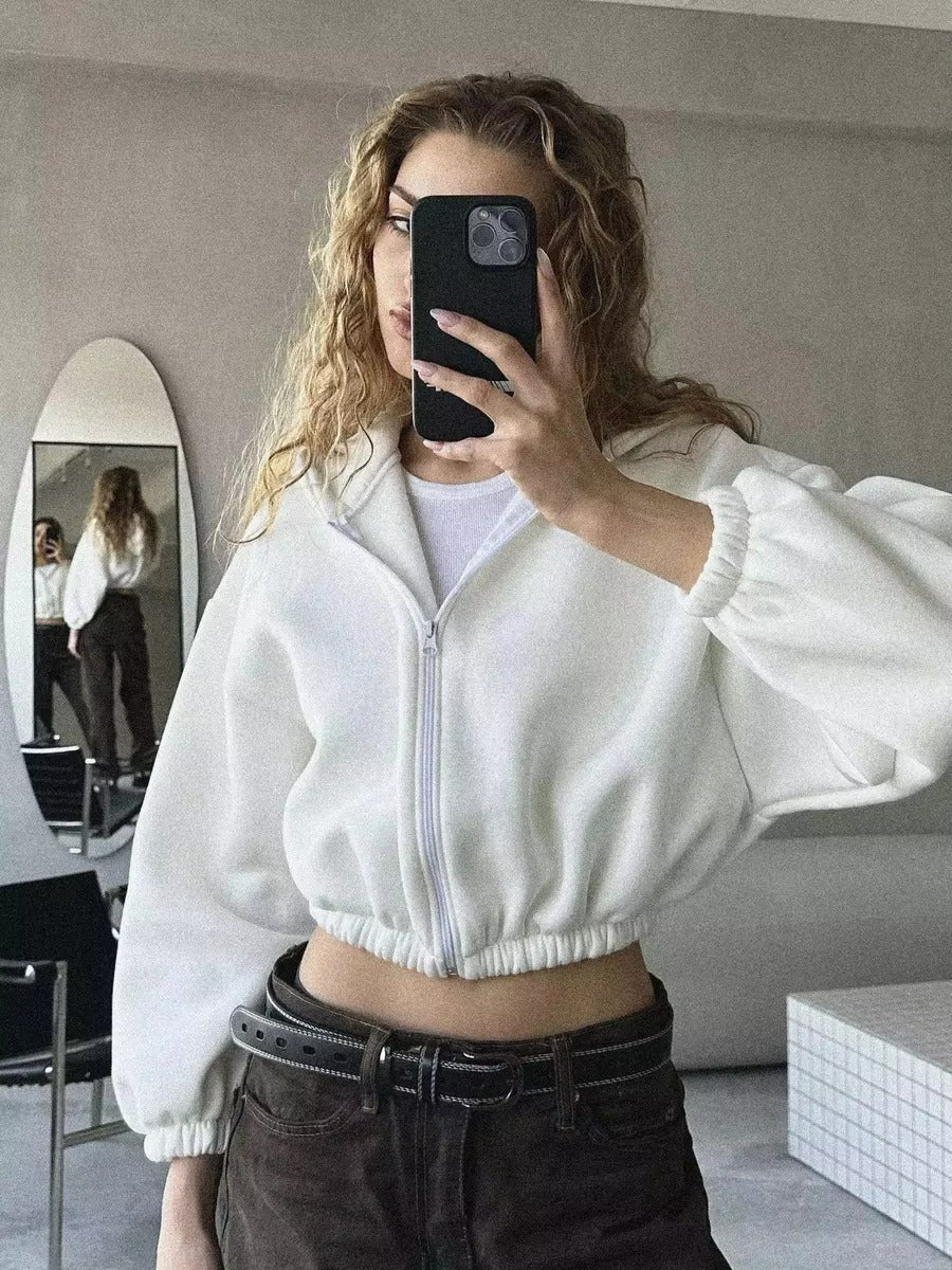 Norielle crop mikina na zip s kapucí růžová S zkrácená