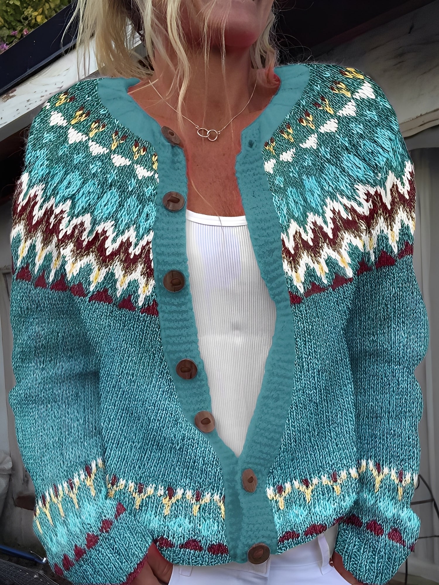 Norielle cardigan norský vzor béžový M na knoflíky