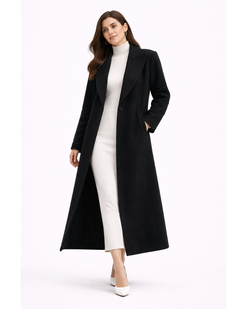 Norielle minimalistický dlouhý kabát černý elegantní
