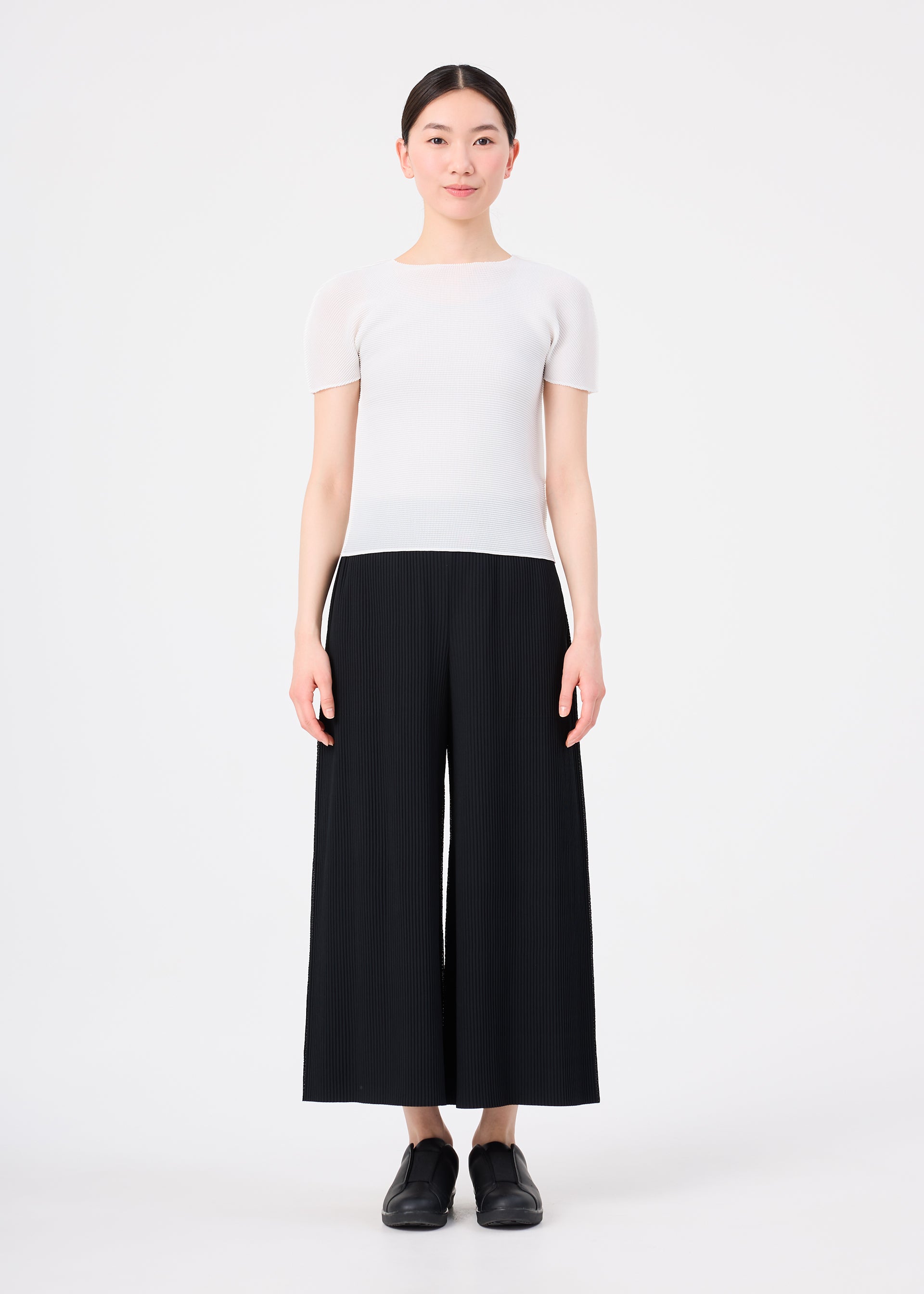 Issey Miyake Fine Knit Pleats kalhoty bílé široké