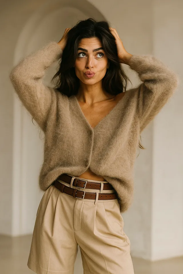 Norielle oversize svetr s výstřihem do V hnědý