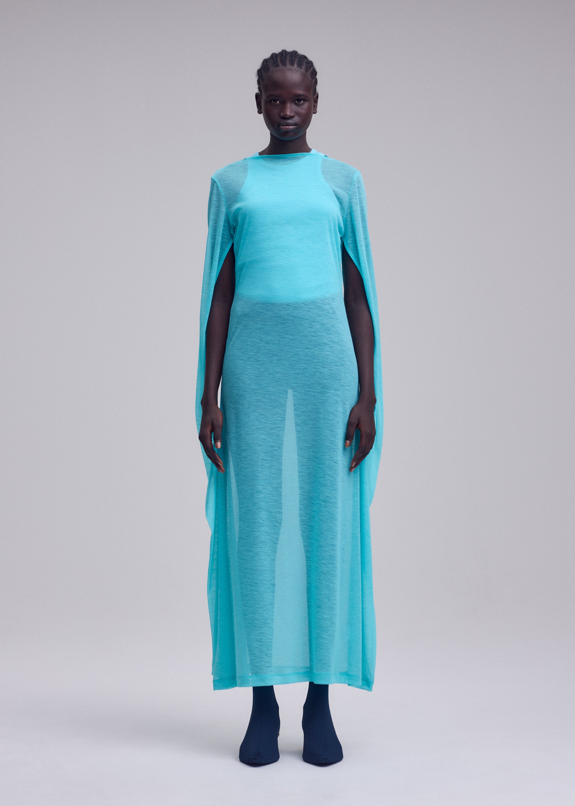Issey Miyake Sheer Wool Jersey šaty Black průsvitné