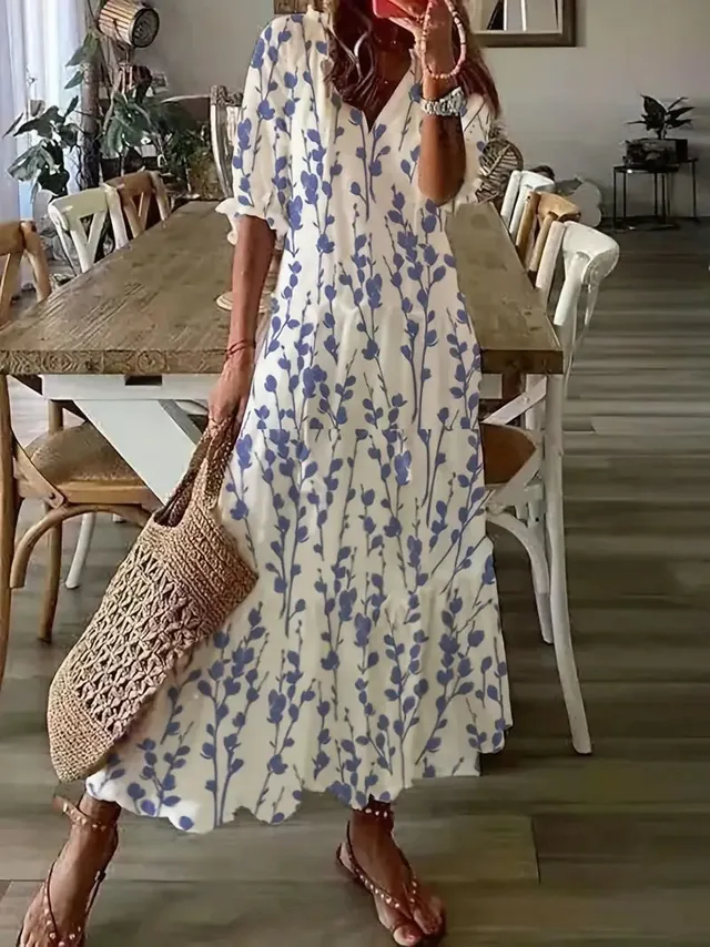 Norielle Bohème maxi šaty květované modré