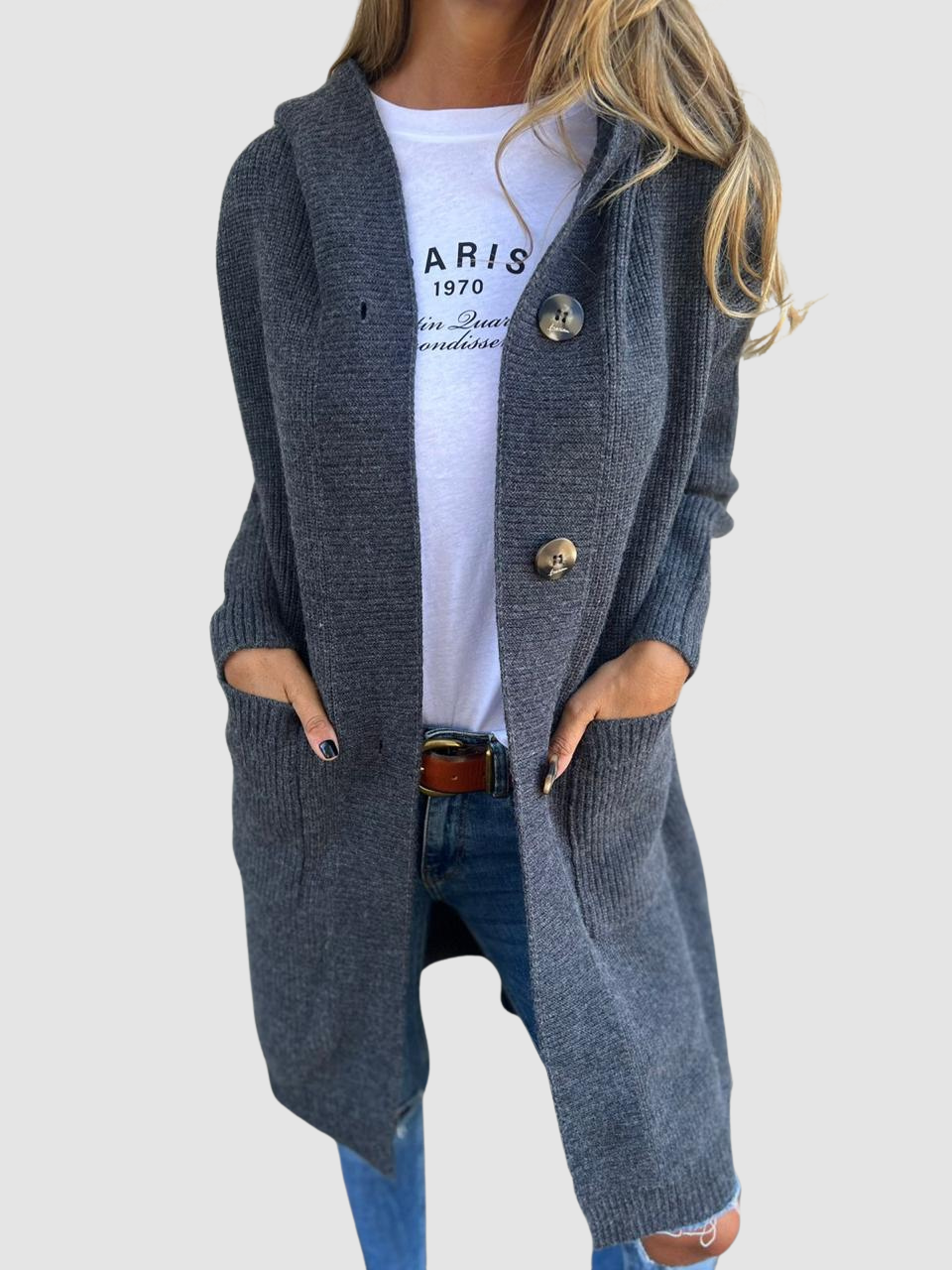 Norielle Signature dámský dlouhý kardigan camel s kapucí