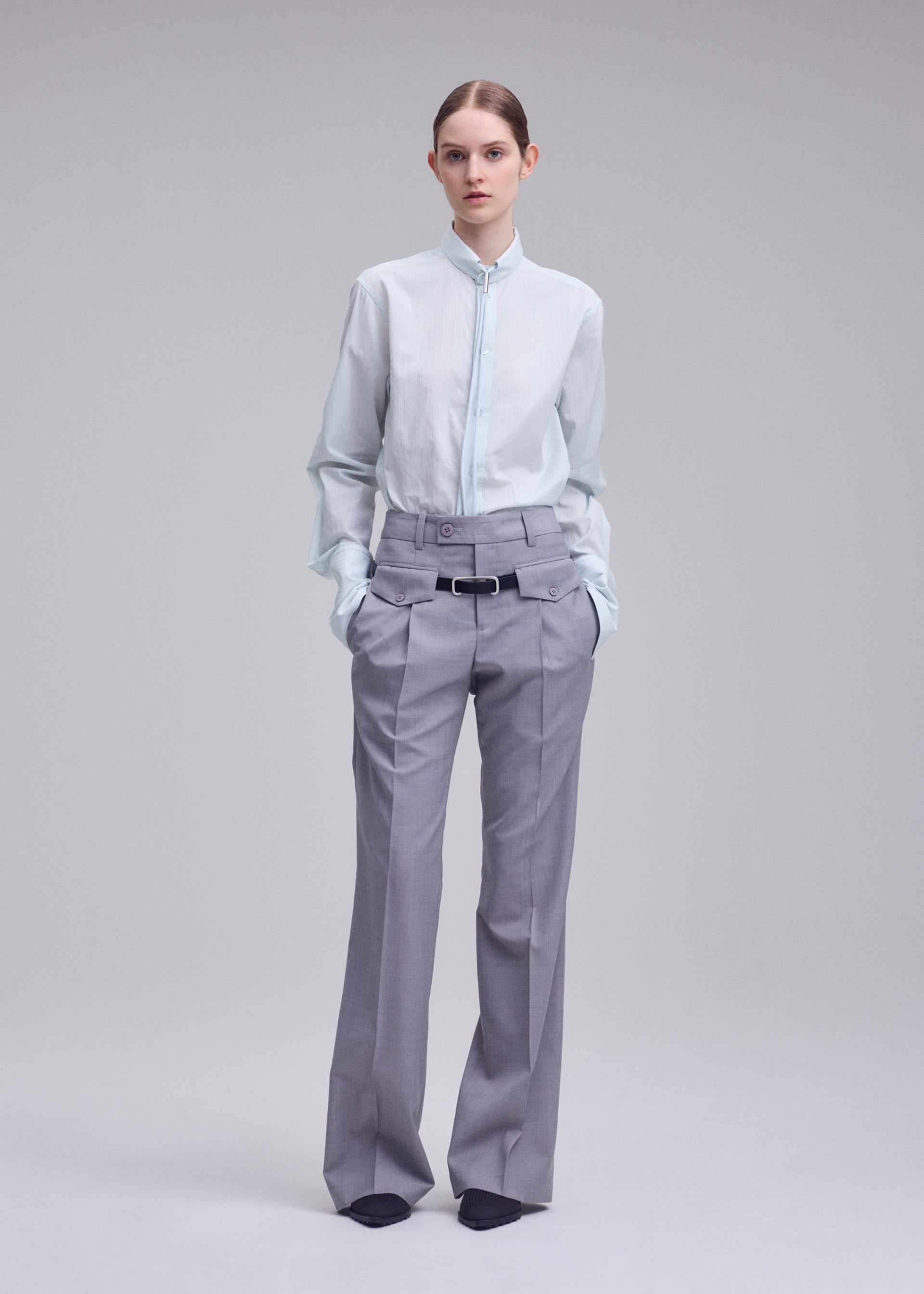 Issey Miyake HONEST ENSEMBLE flare kalhoty šedé