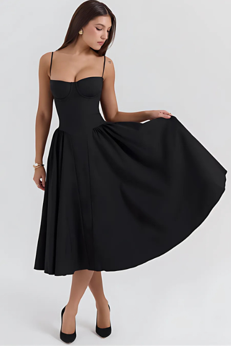 Norielle midi bustier šaty černé rozšířené