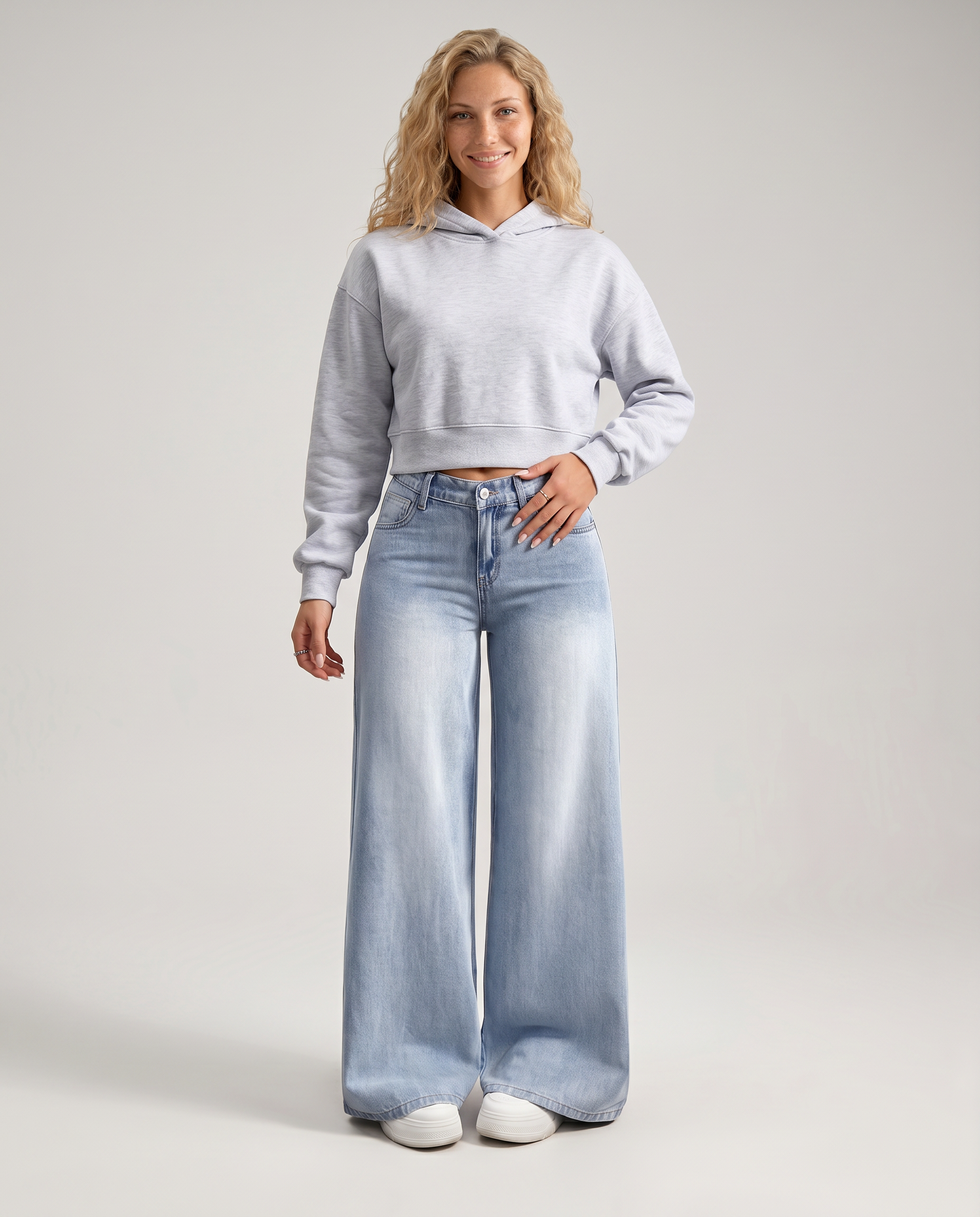 Norielle široké džíny palazzo světle modré denim