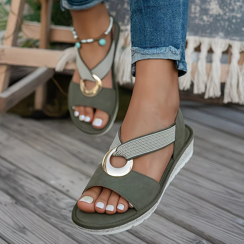 Norielle slingback sandály modré ploché s kroužkem
