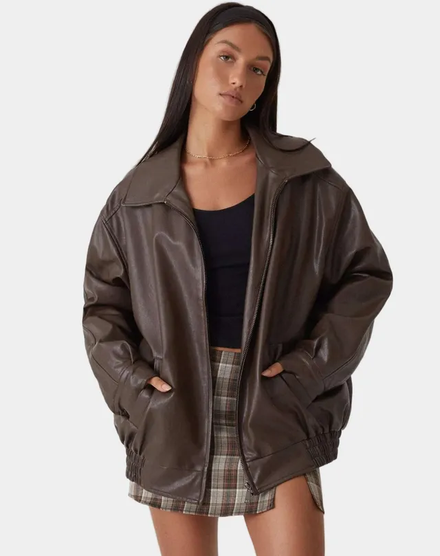 Norielle Oversize koženková bunda hnědá volná