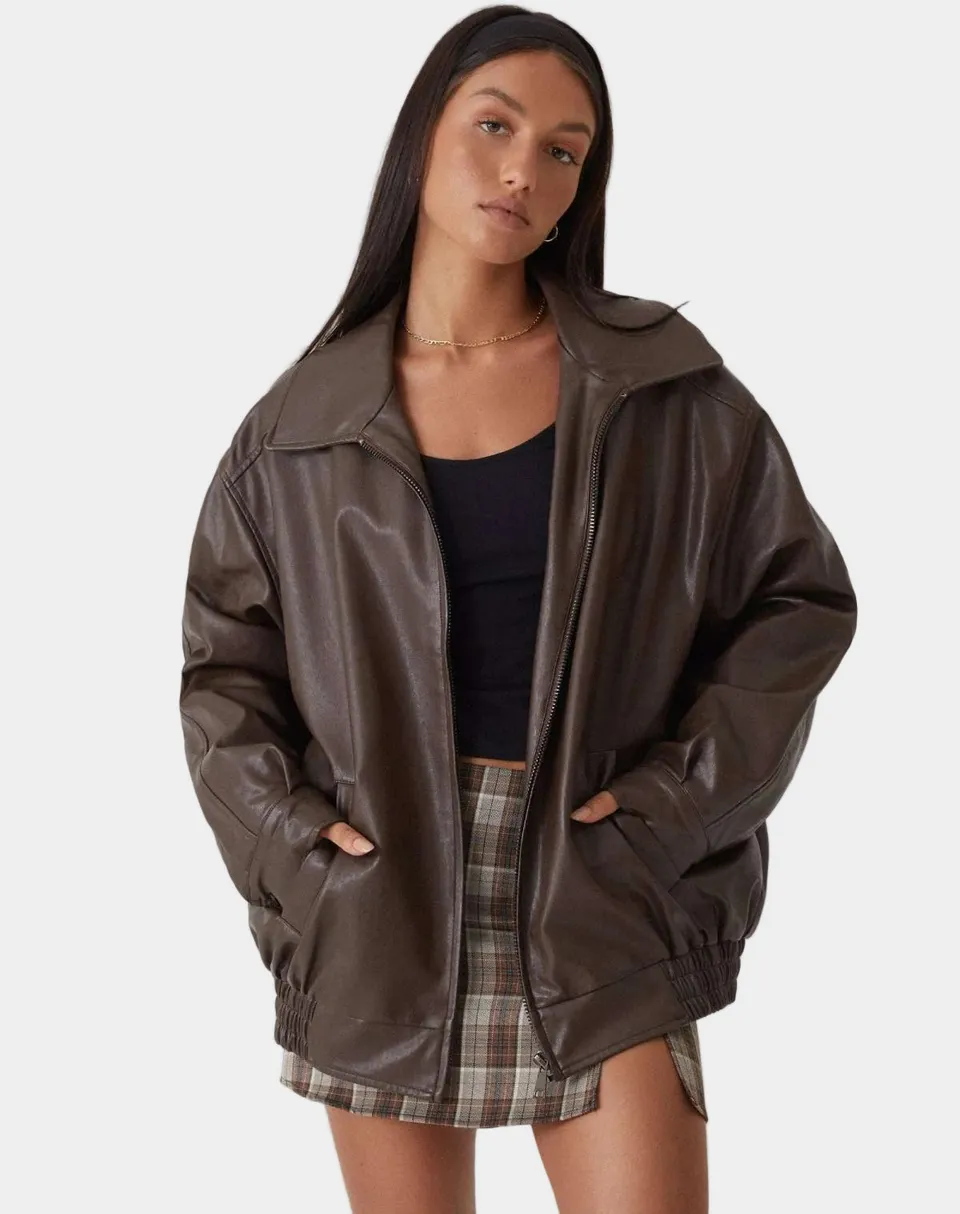 Norielle Oversize koženková bunda hnědá volná