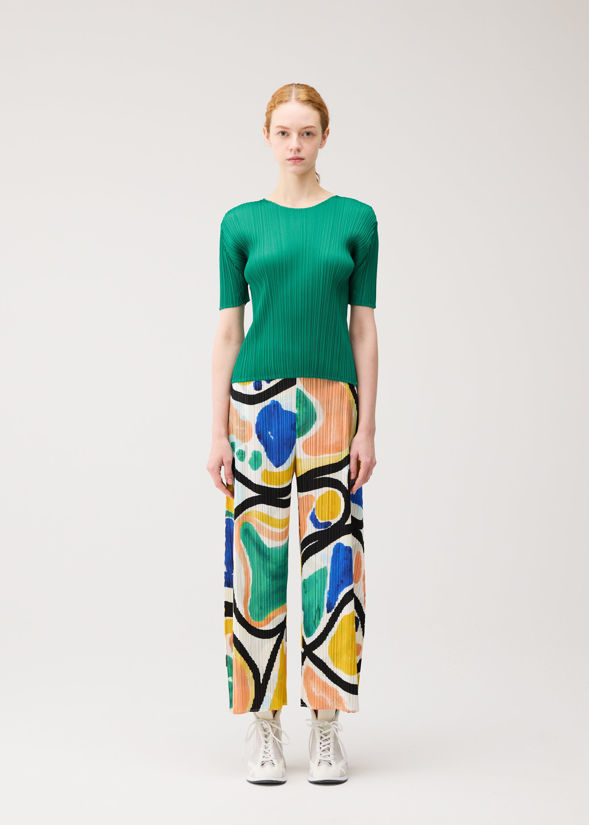 Issey Miyake Pleats Please Roll kalhotyširoké světle modré plisované