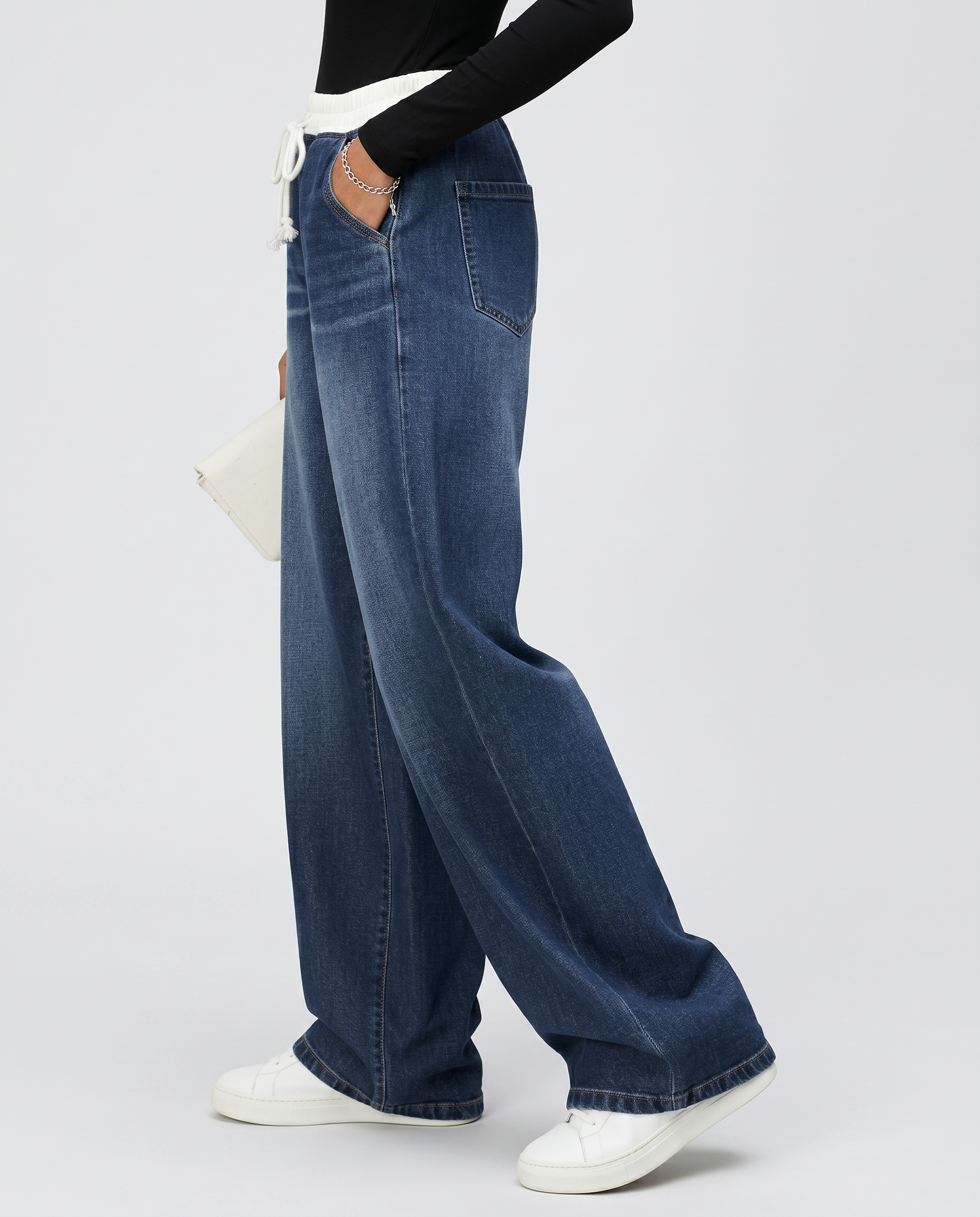 Norielle široké džíny modré šňůrka v pase denim