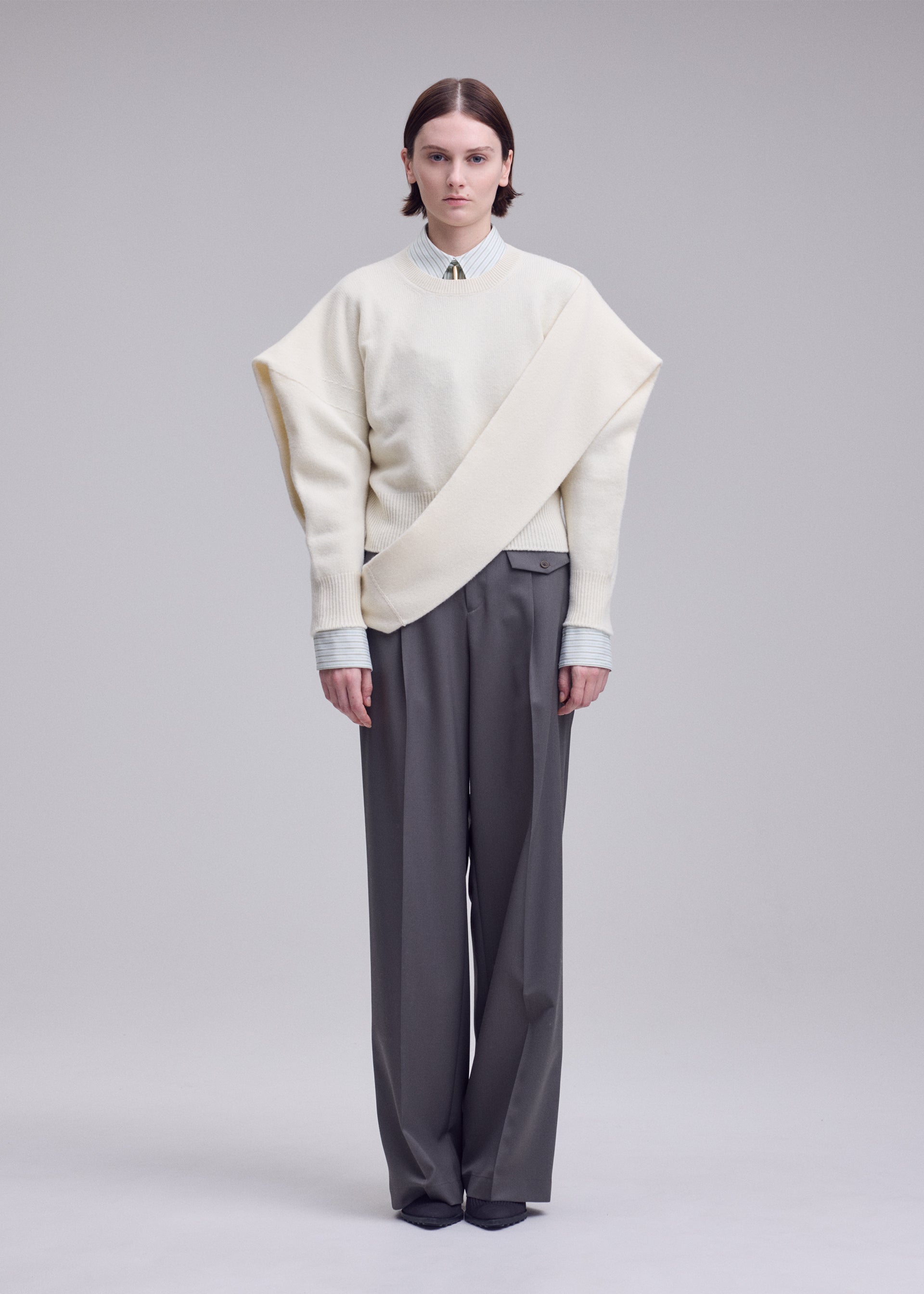 Issey Miyake O Knit vlněný svetr off-white 2