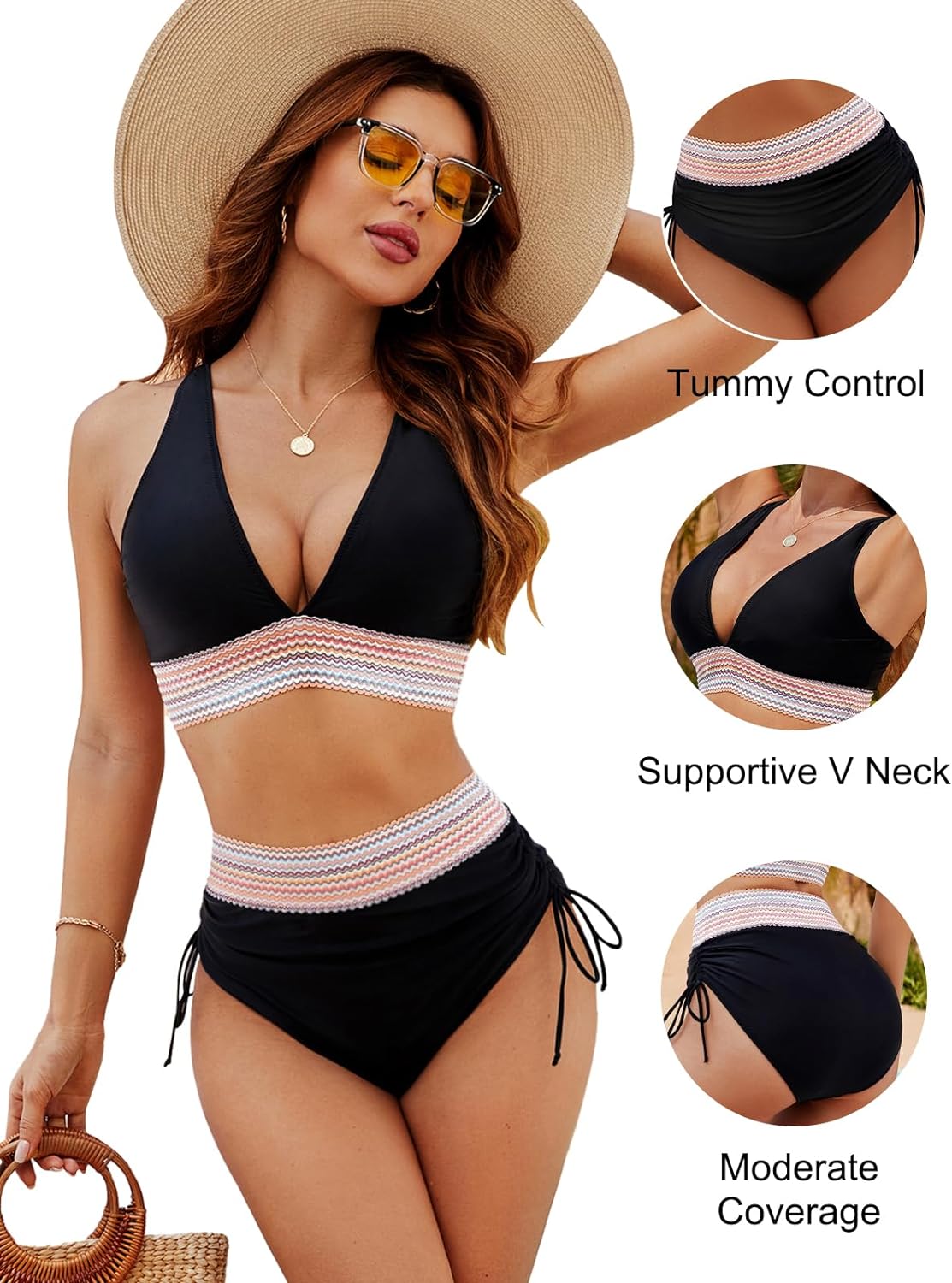 Norielle dvoudílné bikiny černé výstřih V