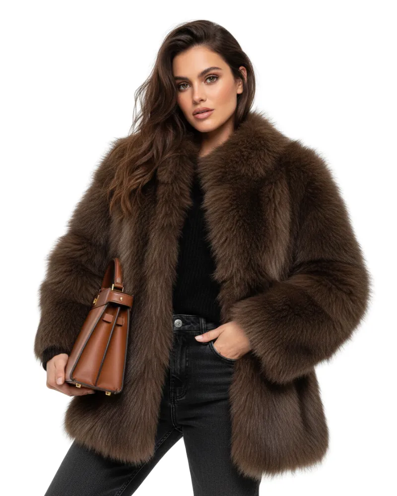 Norielle Luxe krátký kožíšek z umělé kožešiny béžový