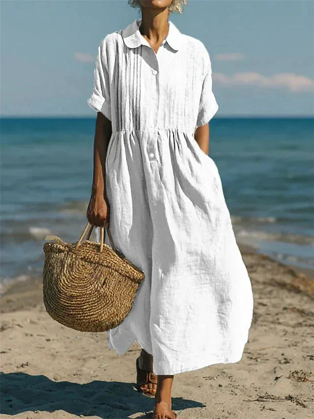 Norielle Chemise Midi košilové šaty bílé