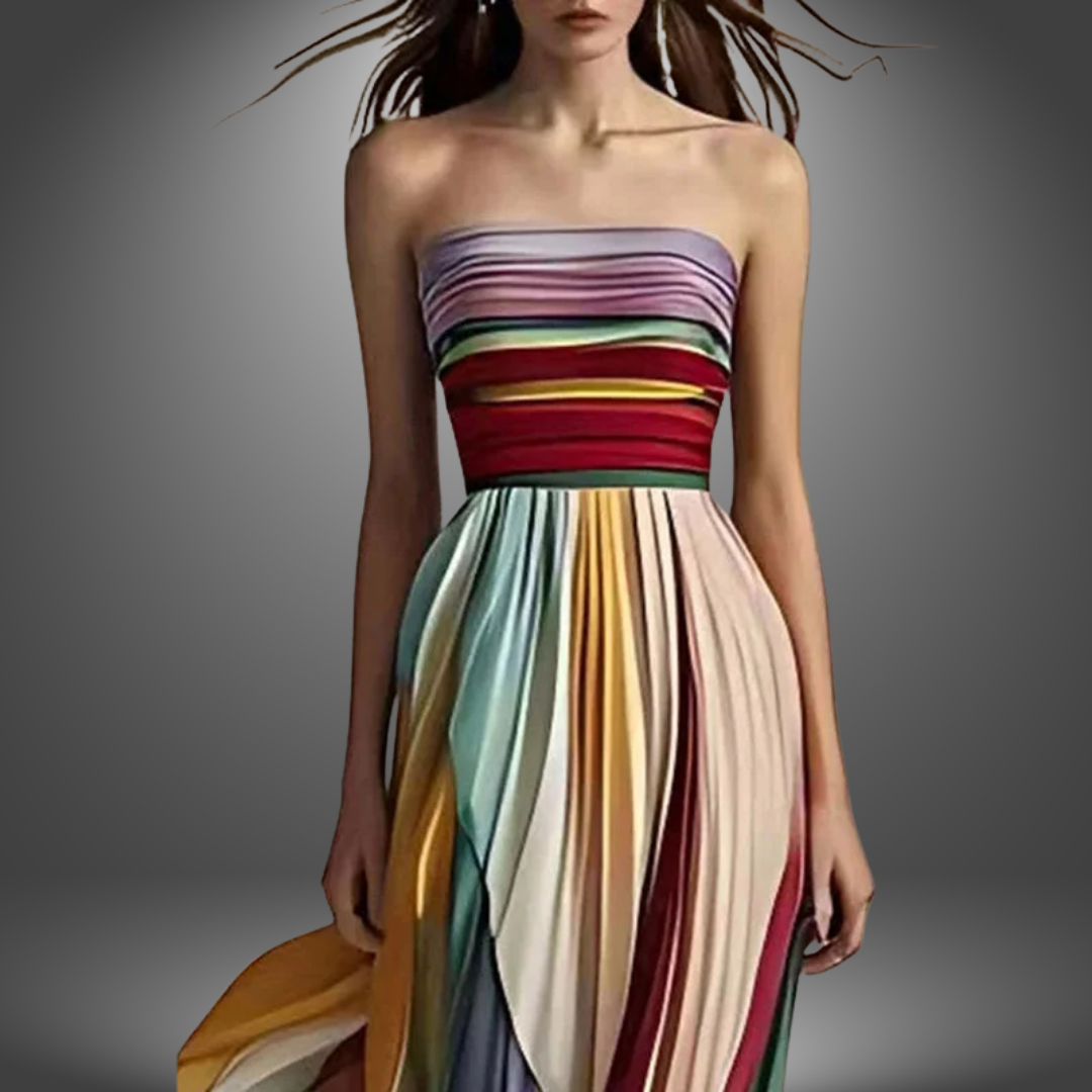 Norielle pruhované bustier maxi šaty vícebarevná