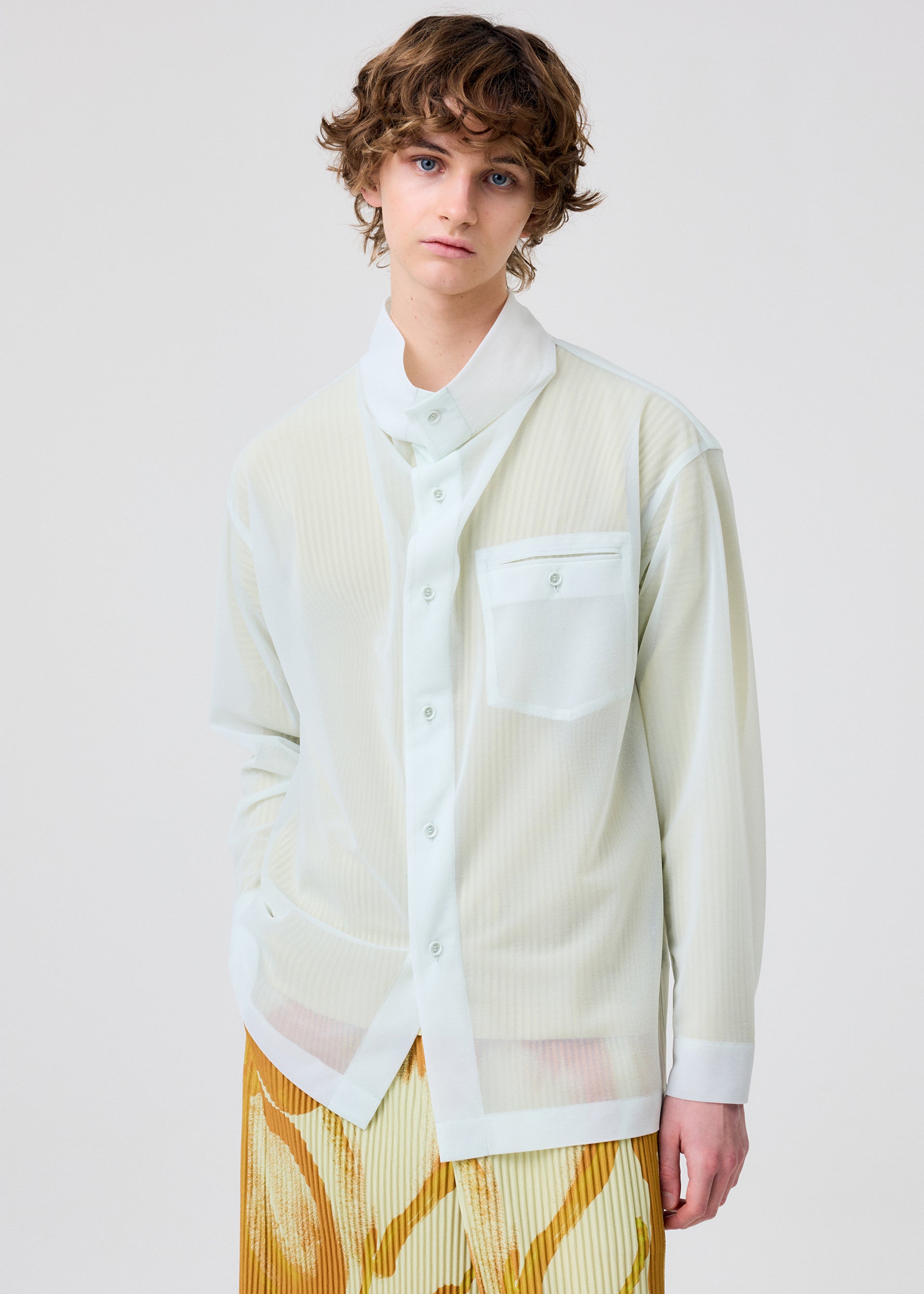 HOMME PLISSÉ ISSEY MIYAKE CRYSTALLINE JERSEY košile zelenobílá