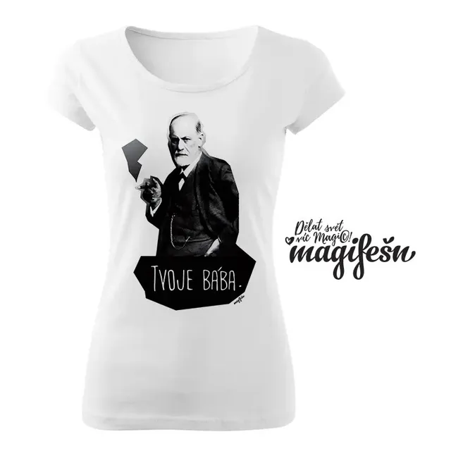 Magifešn BIO Tričko XX Freud Tvoje bába tričko černá biobavlna
