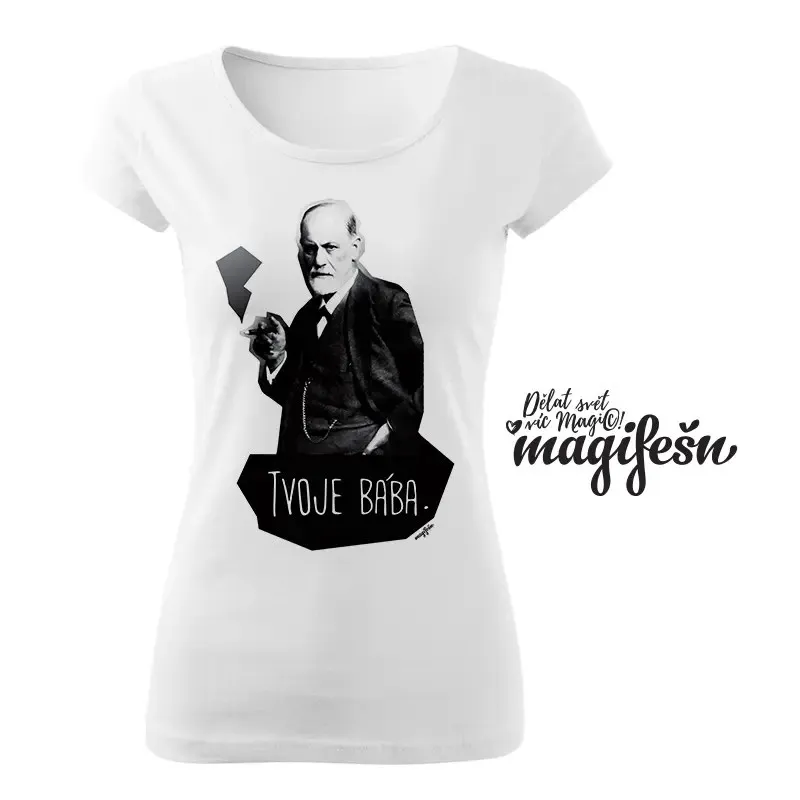 Magifešn BIO Tričko XX Freud Tvoje bába tričko černá biobavlna