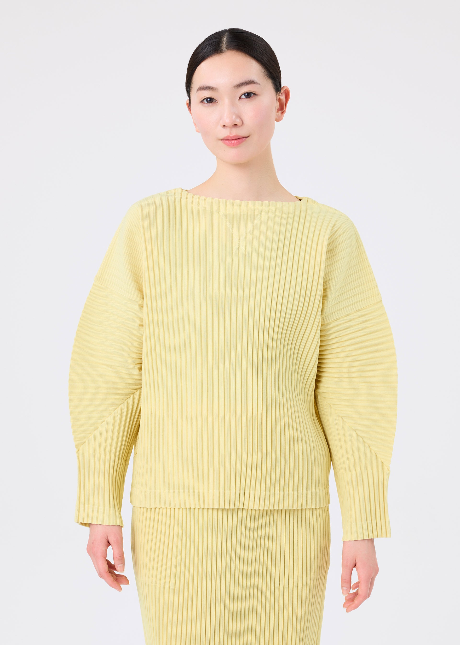 Issey Miyake Corduroy Pleats top s dlouhým rukávem taupe hebký