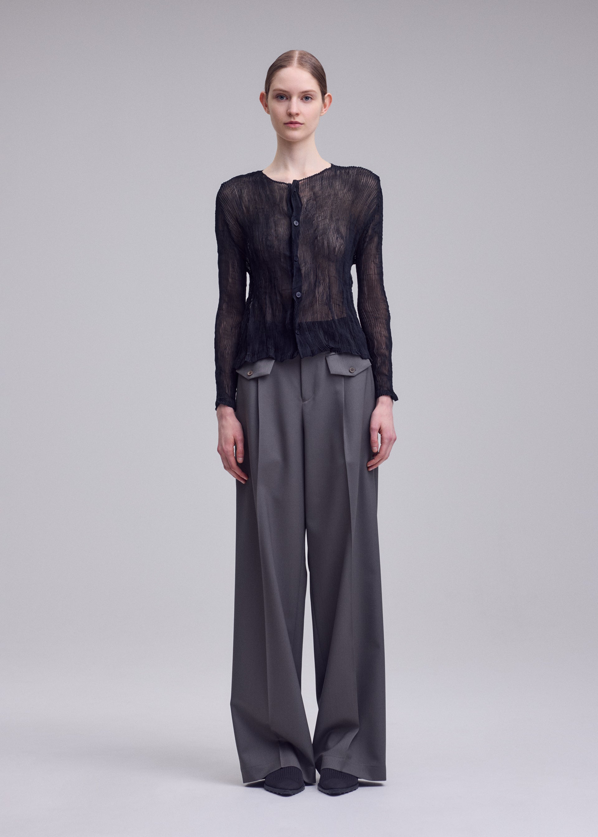 Issey Miyake Chiffon Twist BK/WT-68 kardigan černá průsvitný